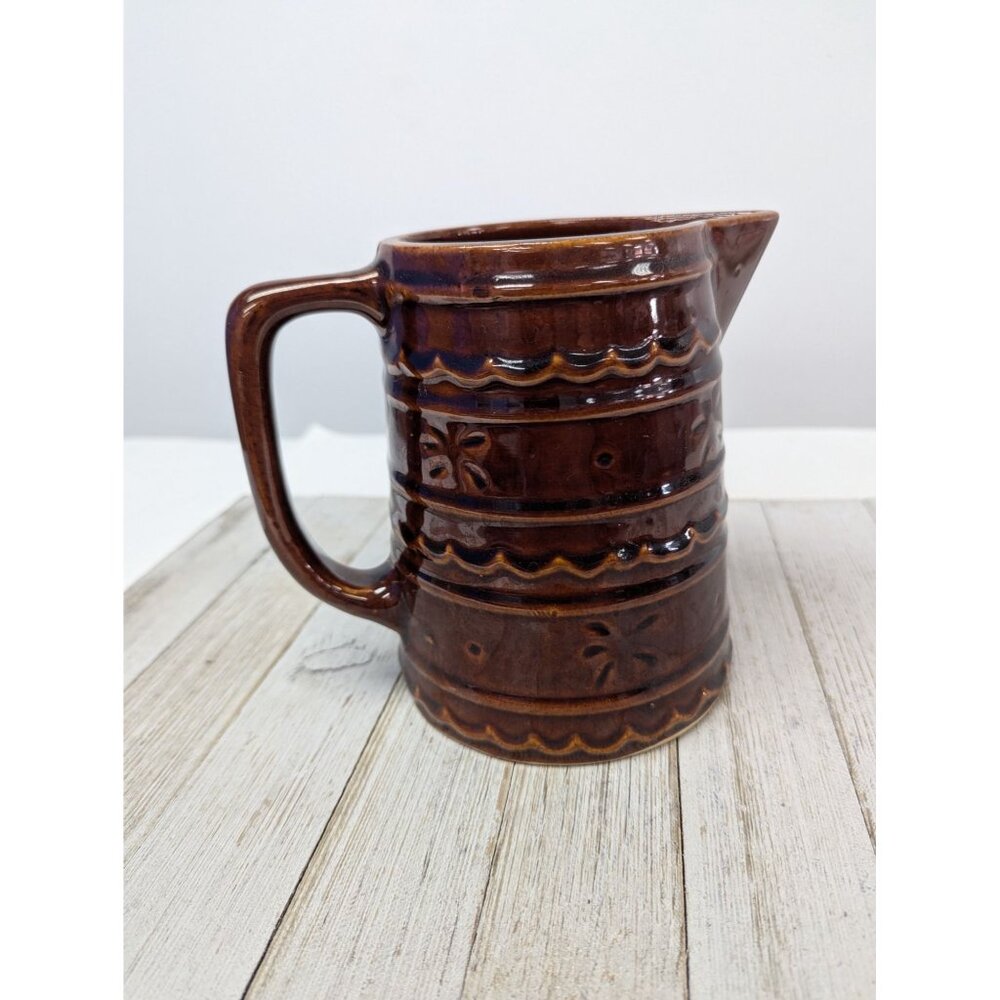Marcrest 6 Inch Tall Daisy Dot Marcrest Pitcher Dark Brown Stoneware Vintage
